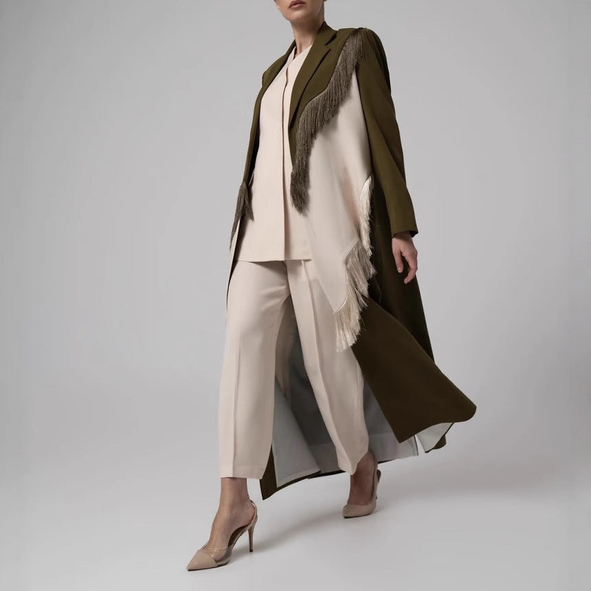 Tassel-trimmed long coat